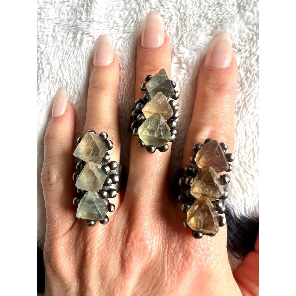 333 Portal Octahedron Fluorite Statement Ring - Picture 4 of 7